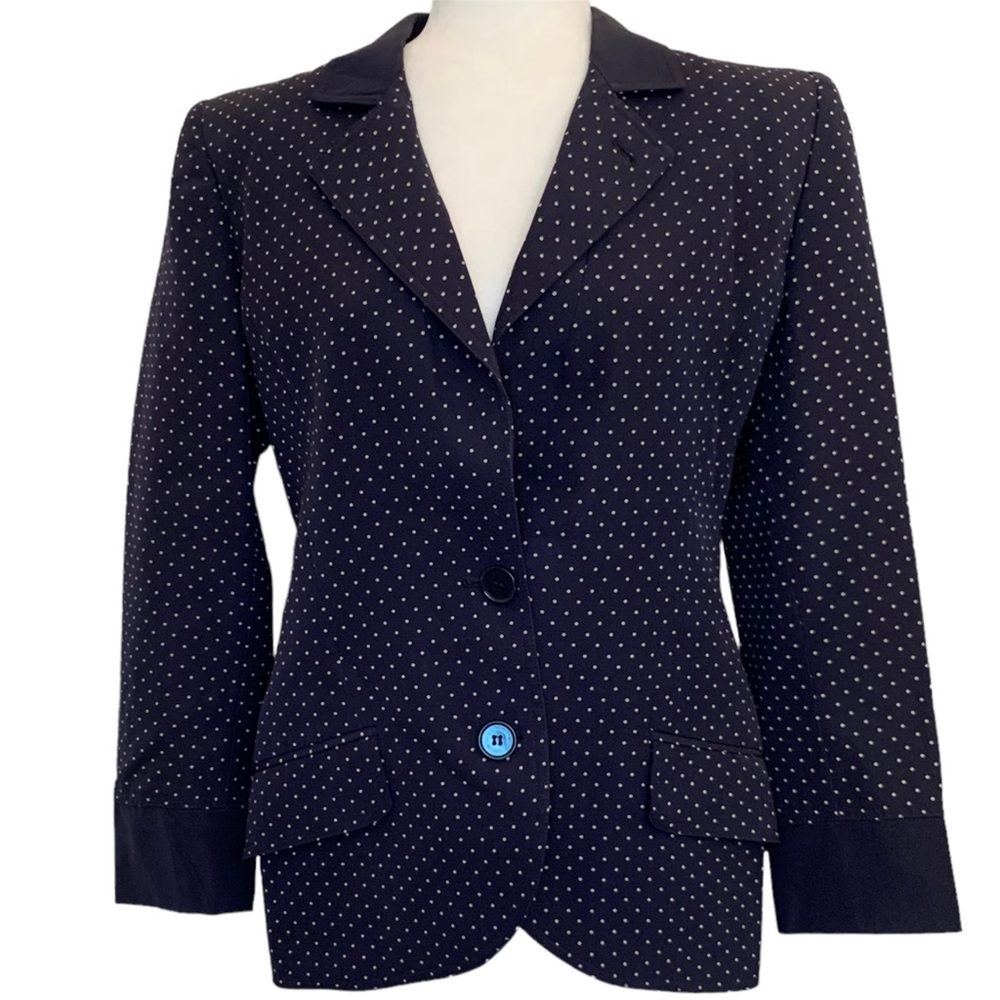 Valentino Miss V | Vintage Two-Button Navy & cream polka dot Blazer Sz 8